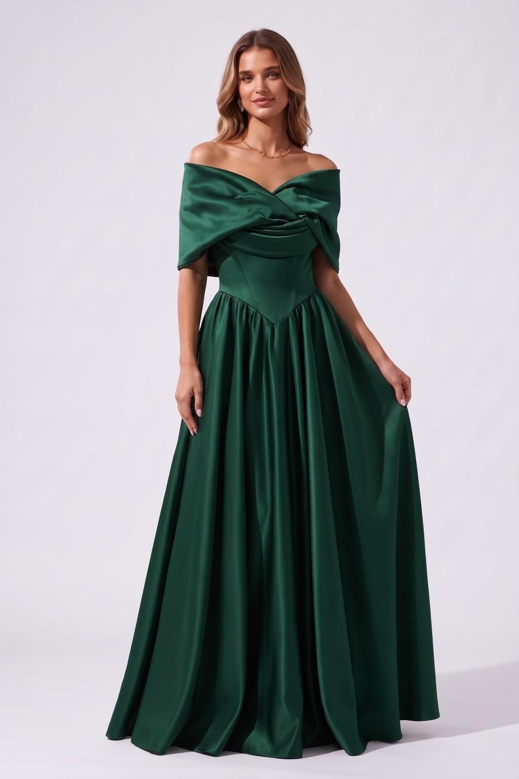 A-Line Floor Length Satin Special Occasion Dress CS1103 - Hunter Green - COCOMELODY